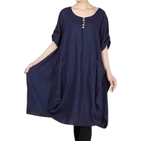 LaovanIn Women's Plus 3XL Tunic Dress Summer Cotton Linen T Shirt Knee-Length - Picture 9 of 16